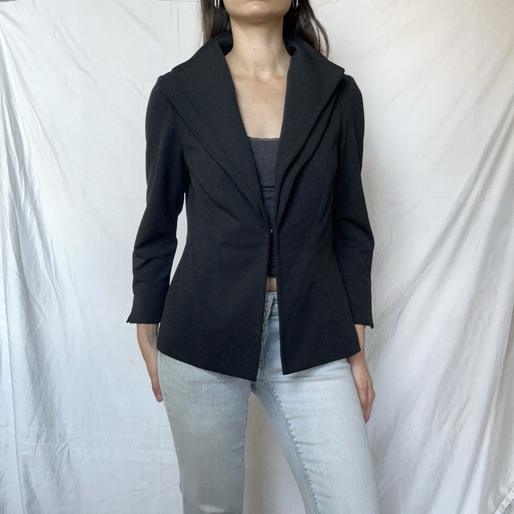 Ming Wang Blazer Moldable Double Collar Deco Crepe Jacket Luxury Minimalist